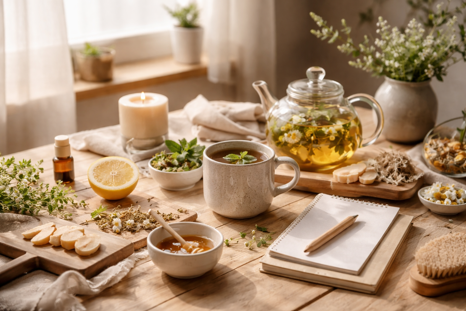 healthy heart diet with fresh vegetables, fruits, whole grains and low sodium foods on a table, warm natural light